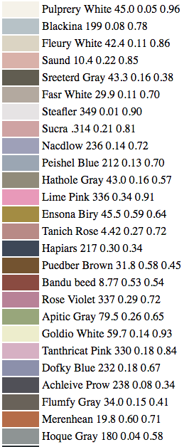 paint color names list