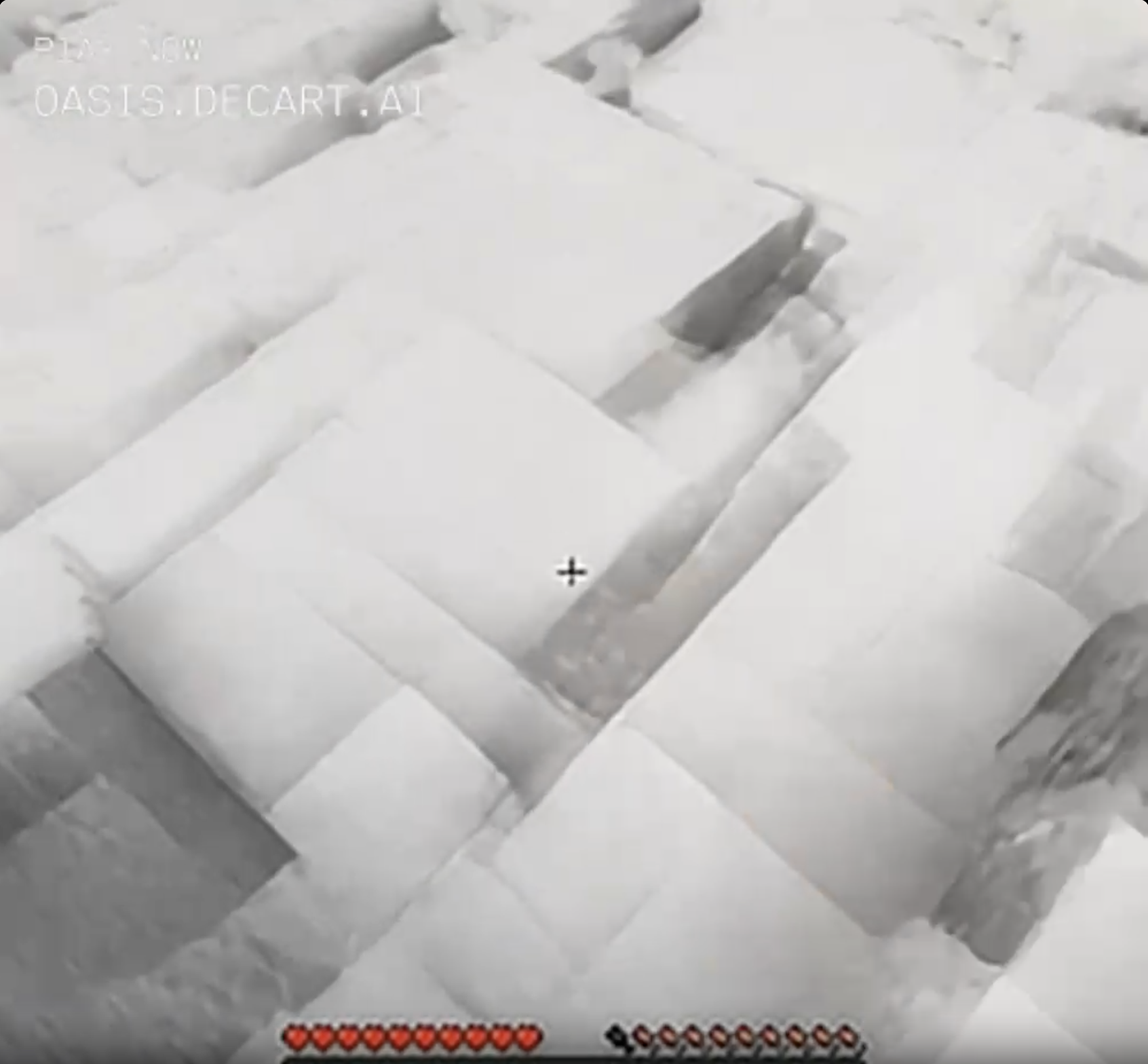 The view is completely grey and white and black, but the black areas now look like the shaded sides of white blocks.